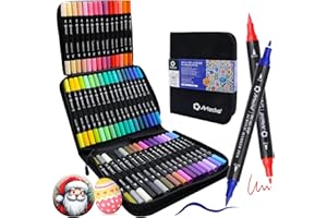 ‎ARTECHO Artecho Acrylstifte 48 Farben mit Stoffbeutel, 0.5-5mm Wasserfester Dual Tip Marker (Pinsel und feine Spitze), mit doppelten Enden für Rock Painting, Glas, Papier, Ei, Leinwand, Keramik, DIY Crafts