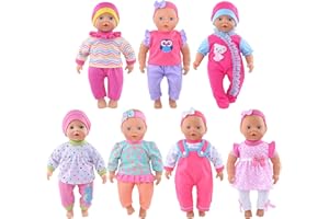 ebuddy 7 sets Doll Clothes and Accessories Include Tops Pants Headband for 10 Inch Baby Dolls 12 Inch New Born Baby/Alive Baby Dolls 14 inch Dolls (No Doll)