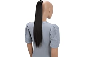 CAISHA 60cm Coda Capelli Hannah Con Chiusura Autoadesiva Capelli Extensions Finta Liscio Marrone Nero HCK2