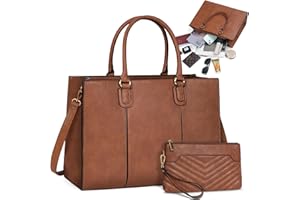 NEWHEY Torebka damska o przekątnej ekranu 15,6 cala, duża, torba robocza z kopertówką, ze skóry PU, aktówka, damska torba na laptopa, listonoszka, do szkoły, biura, na podróż, do biznesu