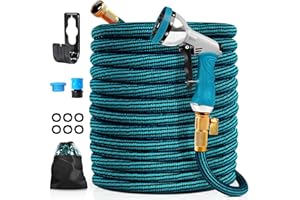 GLADTOP Flexibler Gartenschlauch, 30M/100FT Erweiterbarer Gartenschlauch mit 10 Funktionen Sprühdüse, 3/4 & 1/2 Adapter aus Messing Aufhänger Bewässerung Gartenarbeit Autowäsche Hof