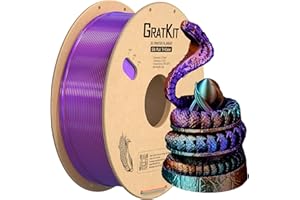 GratKit Filament PLA Tricolore en Soie 1,75 mm, Filament pour imprimante 3D, Précision Dimensionnelle +/- 0.03mm, Bobine 1KG, Silk PLA Violet Orange Et Vert