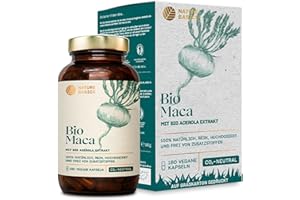 ‎NATURE BASICS Bio Maca - 180 Kapseln hochdosiert / 2852 mg Maca Pulver & 12 mg natürliches Vitamin C aus Acerola pro Tagesdosis/Vegan, Zertifiziert & Nachhaltig im Glas