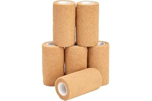 JUVALE 6-Rolls of Tan Medical Self Adhesive Bandage Wrap 10 cm x 10 Metres, Breathable Cohesive Vet Tape for First Aid Kits, Sports Injuries, Wrists, Ankles, Athletics