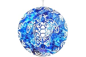 Prefdo - Moulin à vent en métal 3D unique découpé au laser - Sculpture cinétique à suspendre - Cadeau pour extérieur, cour, terrasse, jardin - Tortue tribale