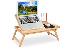 ‎RELAXDAYS Relaxdays Stolik pod laptopa do łóżka i kanapy, składany stolik do łóżka, (wys. x szer. x gł.): 17,5 x 62 x 34 cm, bambus, szuflada i podkładka pod mysz, kolor naturalny
