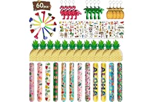 Leesgel Hawaii Gadget Compleanno Bambini, 60Pcs Hawaii Regalini Fine Festa Compleanno Portachiavi Braccialetti Soffiatori Tatuaggi Temporanei, Spiaggia Estiva Luau Tropicale Accessori Party