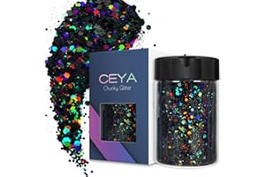 Ceya Paillettes holographiques épaisses, 4.2oz/ 120g, Laser Noir Poudre de paillettes, mélange de paillettes irisées pour ongles, cheveux, résine époxy, DIY gobelets, peinture, décoration de festival