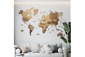 MISS MAPS Mappamondo in legno 3D grande da parete Mappa per segnare viaggi e decorazione per viaggiatori Multistrato in legno pressato nomi incisi