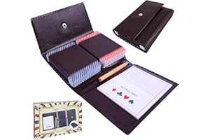 Gothink Playing Cards 2 Packs, Leather Case Card Game Set - With 2 Decks of Playing Cards (Standard Playing cards), Pencil and Scorecard Notepad - Also Fits Storage Bridge Size Poker Cards for Outdoor