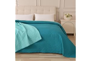 Caritex Copriletto Trapuntato Santorini per Letto Matrimoniale, in Microfibra, Bicolore e Reversibile - Trapuntino Primavera e Autunno - 260x260 cm M608 [Ottanio - Tiffany]