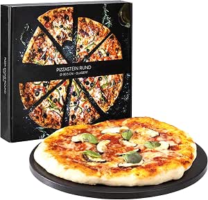Navaris Pietra Refrattaria per Pizza e Ricettario - Cuocere nel Forno Casa  Pane Pizza - Teglia Rotonda Ø30,5x1,5cm 500° Cordierite e Ceramica - Nero :  Amazon.it: Casa e cucina