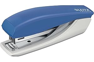 Leitz NeXXt Recycle Mini Cucitrice Compatta e Tascabile in Acciaio e Plastica Riciclata, Riciclabile al 100%, Cuce fino a 10 Fogli, Levapunti Integrato e Apertura a 180°, 56170035 - Blu