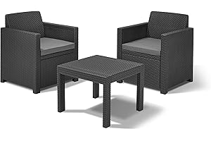 Allibert by Keter Allegro Balcony Furniture Set Graphite / Cool Grey 3-Piece Includes Seat Cushion Plastic Flat Rattan Look