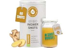‎HANSEGRÜN Hansegrün - Bio Ingwer Kurkuma Shots (60 Stk.) - Veganes Superfood-Pulver für Immungsystem¹ & Energiestoffwechsel³ - Kurkuma, Zitronenschale & Acerola - 100% echte Zutaten zur täglichen Zubereitung