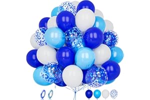 BALLOON DANCE Luftballons Blau Weiss, 60 Stück 12 Zoll Matt Hellblaue Königsblaue White Blaues Konfetti Latex Helium Ballon Set mit Band für Männer Jungen Kinder Geburtstag Hochzeit Babyparty Jahrestag Dekoration