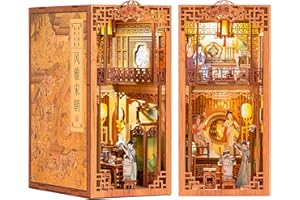 Fsolis DIY Book Nook Kit,DIY Miniature Dollhouse,Kit Book Nook with LED Light Book Nook for Adults and Teen