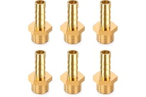 ELEGRIP Filettatura Tubo Connettore in Ottone, 8mm Barb x 1/4" Maschio Connettori per Tubi, Raccordo Portagomma Adattatore con Fascetta per Acqua, Gas, Aria (6 Pezzi)