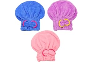 ‎AMISSZ 3 Stück Haarturban Handtuch,Haartrocknungshauben aus Mikrofaser Saugfähig Schnelltrocknend Hair Turban Haarturban, Haarwickel Kopftuch Handtuch für Frauen und Mädchen Langes,Dickes Haar,Blau+Pink+Lila
