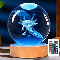 PYMIN3D Axolotl Veilleuse Boule De Cristal 3D, 8 Cm, Lampe