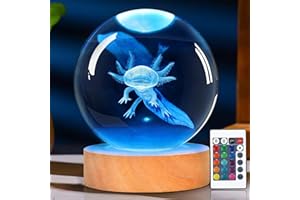 OkiyiD 3D Axolotl Crystal Ball Night Light With Remote, Glass Ball Lamp for Boyfriend Birthday Holiday Xmas, Cool Toy Decor Gifts for Boys Girls Kids