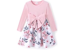 PATPAT Vestito Bambina con Stampa Floreale - Abito Elegante con Fiocco per Compleanno, Feste e Vacanza, 2-6 Anni, Taglia 80-114
