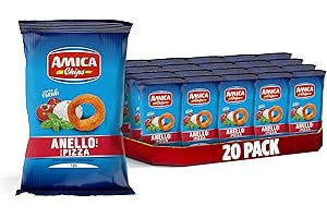 AMICA Chips | Patatine Anello al Gusto Pizza, Snack di Mais Cotto al Forno, Con Olio di Semi di Girasole, 20 Pezzi x 125 gr
