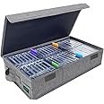 T WaveTree Cassette Tape Storage Box, Practical Holder 16.34 x 9.25 x 3.54 Inch, Rack With Lids and Index Labels to Store 48 Tape Cases - Gray