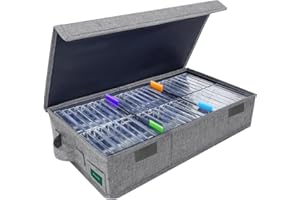 T WaveTree Cassette Tape Storage Box, Practical Cassette Tape Holder 16.34 x 9.25 x 3.54 Inch, Cassette Rack with Lids and Index Labels to store to 48 Cassette Tape Cases - Gray