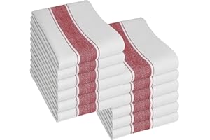 OLIVIA ROCCO Pack of 12 Kitchen Tea Towels, Large 100% Cotton Commercial Grade Towels, Lint Free, White, Quick Drying, 75 x 50 cm, Red