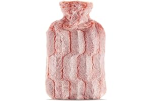samply Hot Water Bottle with Luxury Cosy Faux Fur Cover, 2L Hot Water Bag for Hand Feet Warmer, Neck and Shoulder Pain Relief, Pink