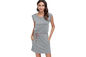 DOTIN Damen Sommerkleid Kurzarm Strandkleid Freizeitkleid Waves Tshirt Minikleid Jersey Kleid