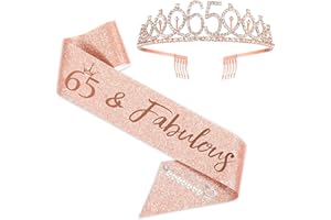 SZHUIHER Happy 65th Birthday Schärpe und Krone für Frauen, Its My 65th Birthday Schärpe Birthday Bday Party Accessoires, Geburtstagsdekoration, 65th Birthday Crown, Glitter Birthday Schärpe Roségold