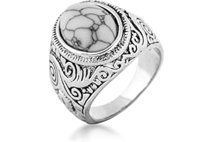 Akitsune Anillo Suzaku | Mujeres para hombres anillo de acero inoxidable piedra óvalo piedra natural turquesa tigre ojo