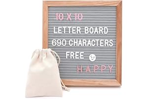 IMURZ Felt Letter Board, 10x10in Changeable Letter Board with 690 Pink & White Letters - Wood Frame Message Sign Board for Baby Announcements, Milestones, Office Decor