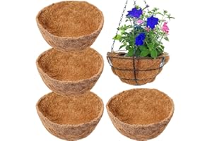 BLLREMIPSUR 4 Pcs Round Hanging Basket Liners, 12 Inch, Natural Coco Fiber, Wall Mounted Coconut Fibres Planter Liner for Hanging Basket Indoor Outdoor Garden Flower Pot