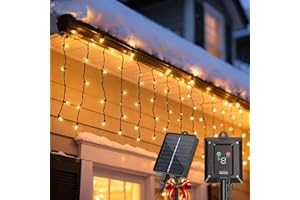 Aigostar Cortina Luces Navidad para Exterior Solares, 3M+5M*0.4M 100 LED 8 Modos, Cortinas de Luz Navidad Exterior, IP65, Visualización del nivel de batería, para Bodas, Fiestas. Blanco Cálido
