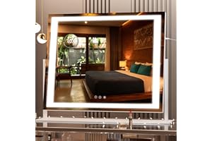 ‎HASIPU Hasipu Schminkspiegel mit Beleuchtung, 55 x 45 cm LED Kosmetikspiege mit 10x Vergrößerung, 3 Farbtemperatur Licht, Dimmbar, Smart Touch Control Tischspiegel, 360° Drehung, Spiegel für Make-up Weiß