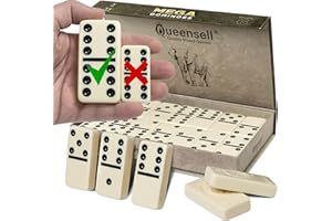 Queensell Set de Dominos Méga Large de 7,6 cm pour Adultes et Enfants – Dominos Double 6, Jeu de Société Classique – Set Double Six de 28 Pièces avec Étui Cadeau, Jeux de Société
