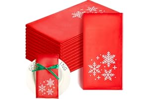 Panelee 12 Servilletas de Tela de Navidad de 43 x 43 cm Suaves Cómodas Servilletas de Mesa Reutilizables Navideñas Toallas de Cena de Satén para Hogar, Restaurantes, Fiestas(Copo de Nieve)