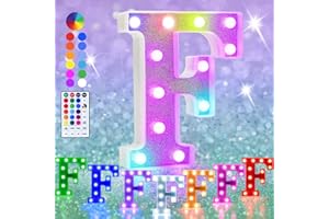 HEYCOLOR Colorful LED Marquee Letter Lights, RGB Shiny LED Letters with Remote, Glitter Light Up Letters Marquee Signs Battery Powered, Christmas Birthday Home Wedding Party Decoration, Letter F