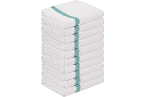 Westlane Linens Cotton Tea Towels Waffle Weave Herringbone Quick Dry Super Soft Kitchen Professional Catering Dish Drying Cloths Extra Large Lint Streak free 50x75cm (Green Stripe, 10)