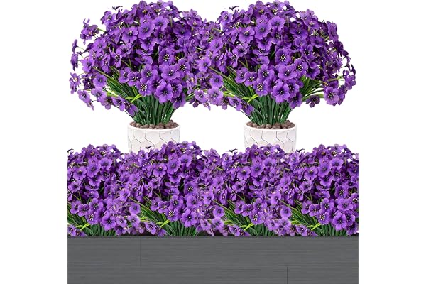 KYSUN Konstgjorda blommor utomhus, 12 buntar konstgjorda UV-resistenta falska blommor för Windox-lådor planterare utomhus, veranda växter vårdekor bukett för vas –