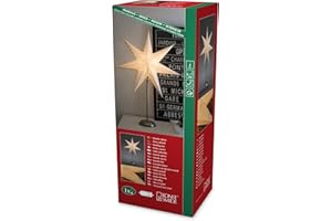 ‎KONSTSMIDE Konstsmide Weißer Papierstern, perforiert, silberner Musterdruck und Metall-Fuß, 7 Zacken, inkl. Anschlusskabel mit Schalter, ohne Leuchtmittel, E14 Gewinde, 230V, Innen, schwarzes Kabel - 2996-230