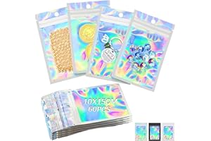 LONELY HIGH HEELS Baggys Mylar Bags małe torebki foliowe Baggies, 60 sztuk, woreczki foliowe, woreczki z możliwością ponownego zamknięcia, 10 x 15 cm, torebki z zamknięciem strunowym, przezroczyste okienko na słodycze