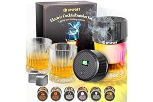 UPSPORT Kit de Fumoir Cocktail, Ensemble Fumeur Cocktail kit de Fumeur de Bourbon avec des Lumières Colorées avec 6 Copeaux Bois, 2 Verres, Cadeau Homme, Anniversaire, Noël (Pas Besoin Butane)