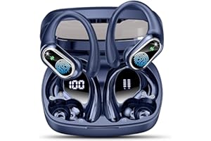 POOUNUR Cuffie Bluetooth Sport, Auricolari Bluetooth con HD Mic Stereo, 50Ore Stereo Cuffie Wireless con Ricarica Rapida USB-C, IP7 Impermeabile Cuffiette Bluetooth, Display LED, Cancellazione Rumore (2024)