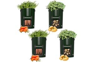 Priksia Potato Grow Bag 4 Pack Grow Bags for Vegetables Plant Grow Bags Garden Plant Bags with Strap Handles and Access Flap for potatoes tomatoes cucumbers and Other Vegetables（Green）