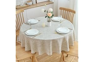SPRICA Round Tablecloth 160cm/63inch Cotton Linen Look Solid Colour Durable Cover for Kitchen Indoor Outdoor Garden Table, Machine Washable, Light Tan