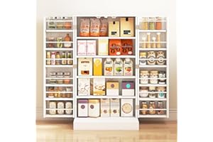 GiantexUK Kitchen Cupboard, Wooden Buffet Pantry Cabinet with 17 Shelves and 2 Doors, Multifunctional Storage Organizer for Living Room Dinning Room (White, 59 x 30 x 104cm)